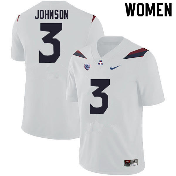 Women #3 Jalen Johnson Arizona Wildcats College Football Jerseys Sale-White - Click Image to Close